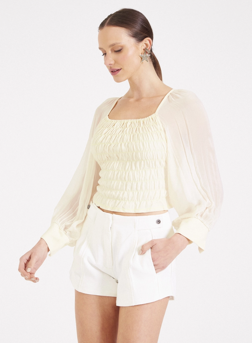 Blusa Franzida Com Amarração Bege 1