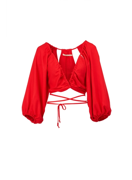 Blusa Cropped Cut Out Com Mangas Bufantes
