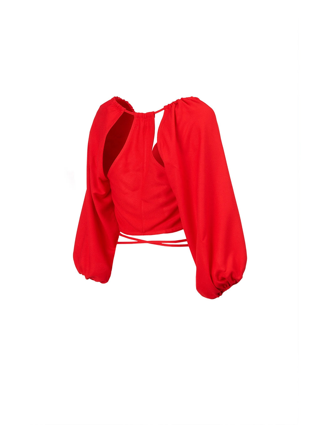 Blusa Cropped Cut Out Com Mangas Bufantes Vermelho 2
