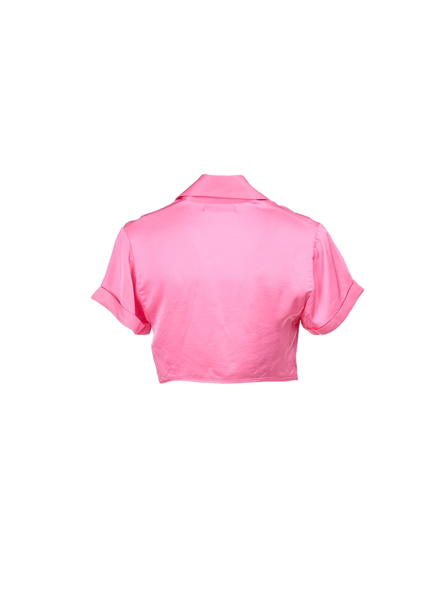 Blusa Cropped Acetinada Com Amarração Rosa 2