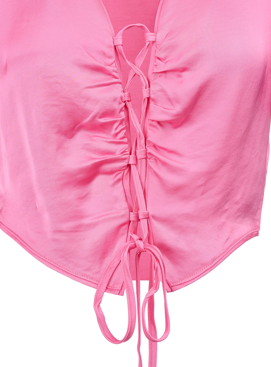 Blusa Cropped Acetinada Com Amarração Rosa 3