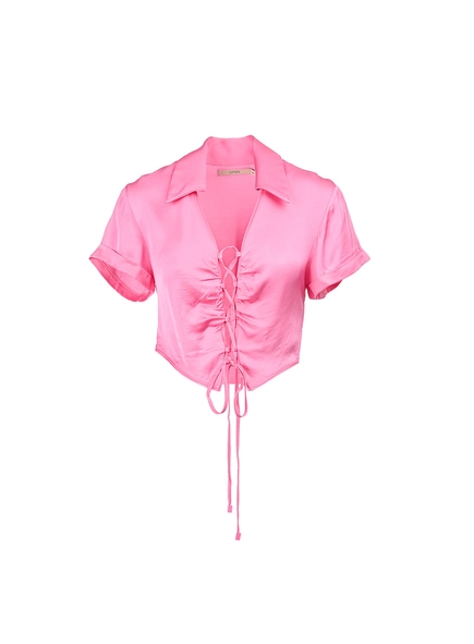 Blusa Cropped Acetinada Com Amarração