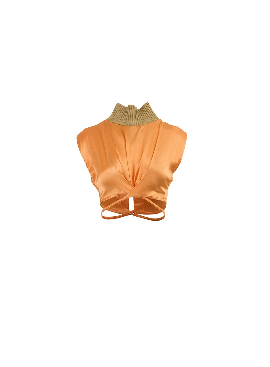 Blusa Metalizada Com Gola Tricô Laranja 1