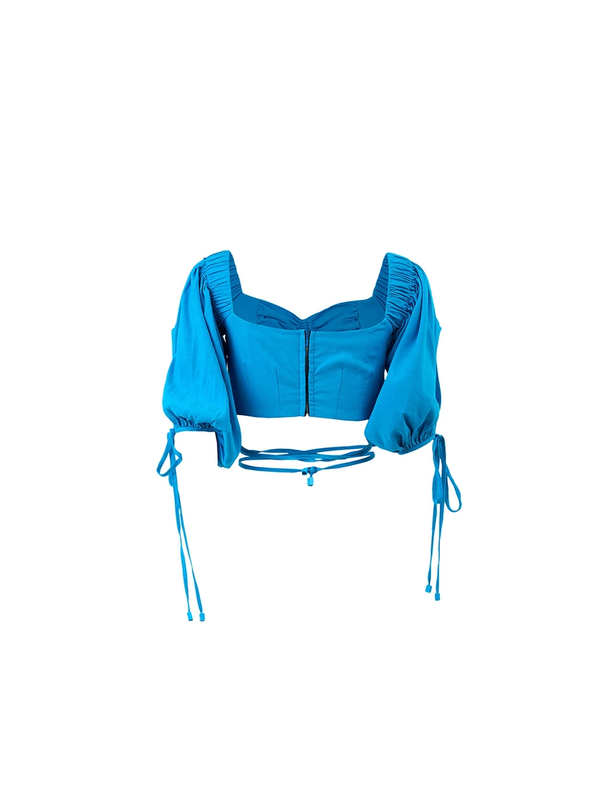 Blusa Cropped Recortes Com Amarração Azul 2