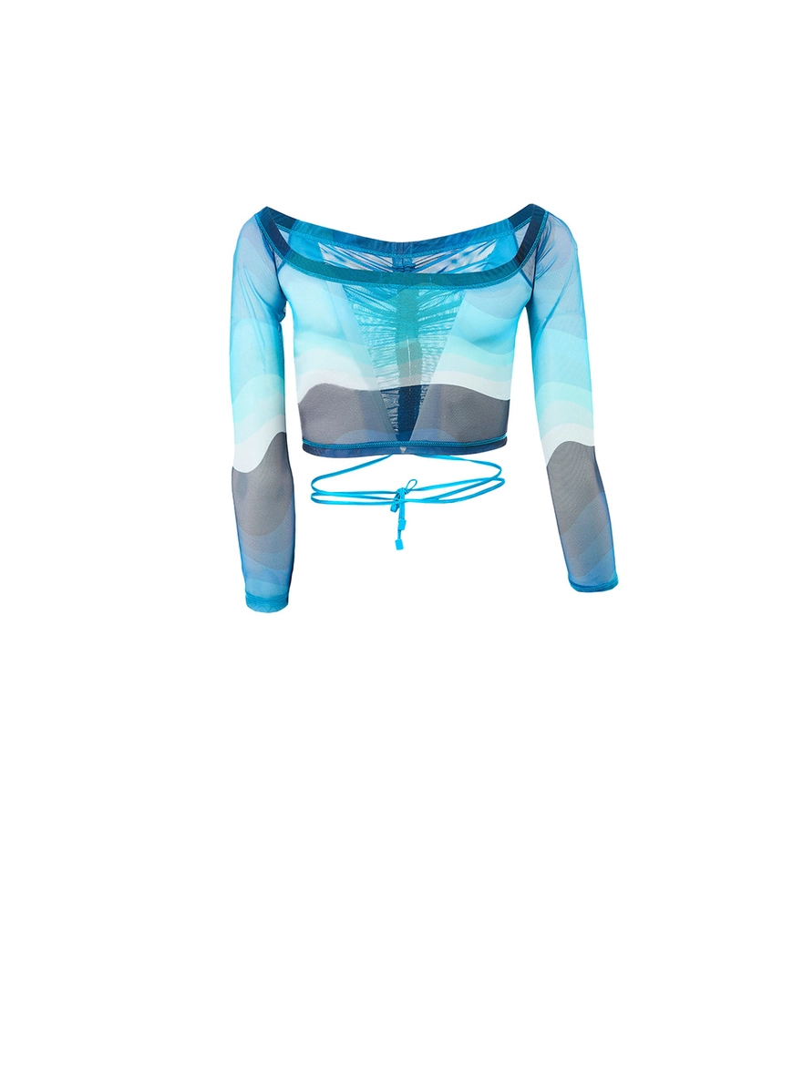 Blusa Cropped Em Tule Waves Estampado 2