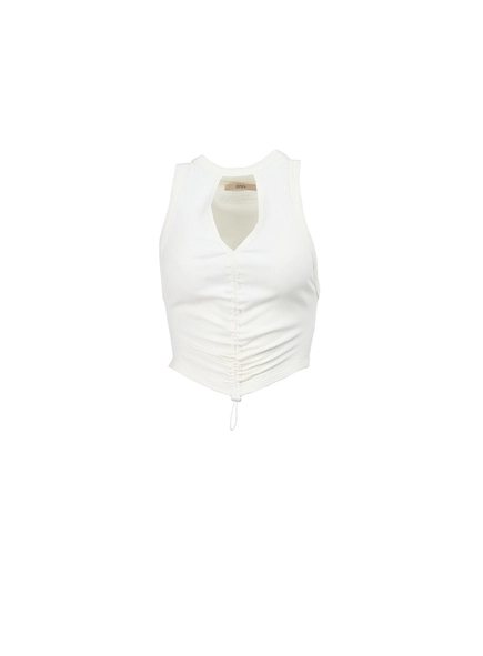 Blusa Regata Canelada Com Franzidos