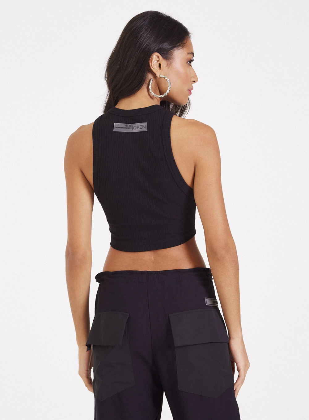 Blusa Regata Canelada Com Franzidos Preto 2
