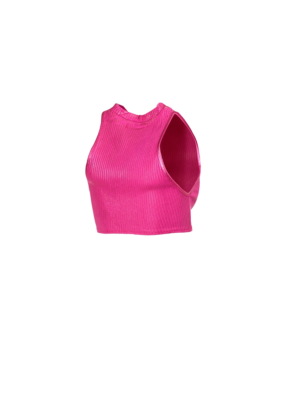Blusa Cropped Canelada Acetinada Rosa 2