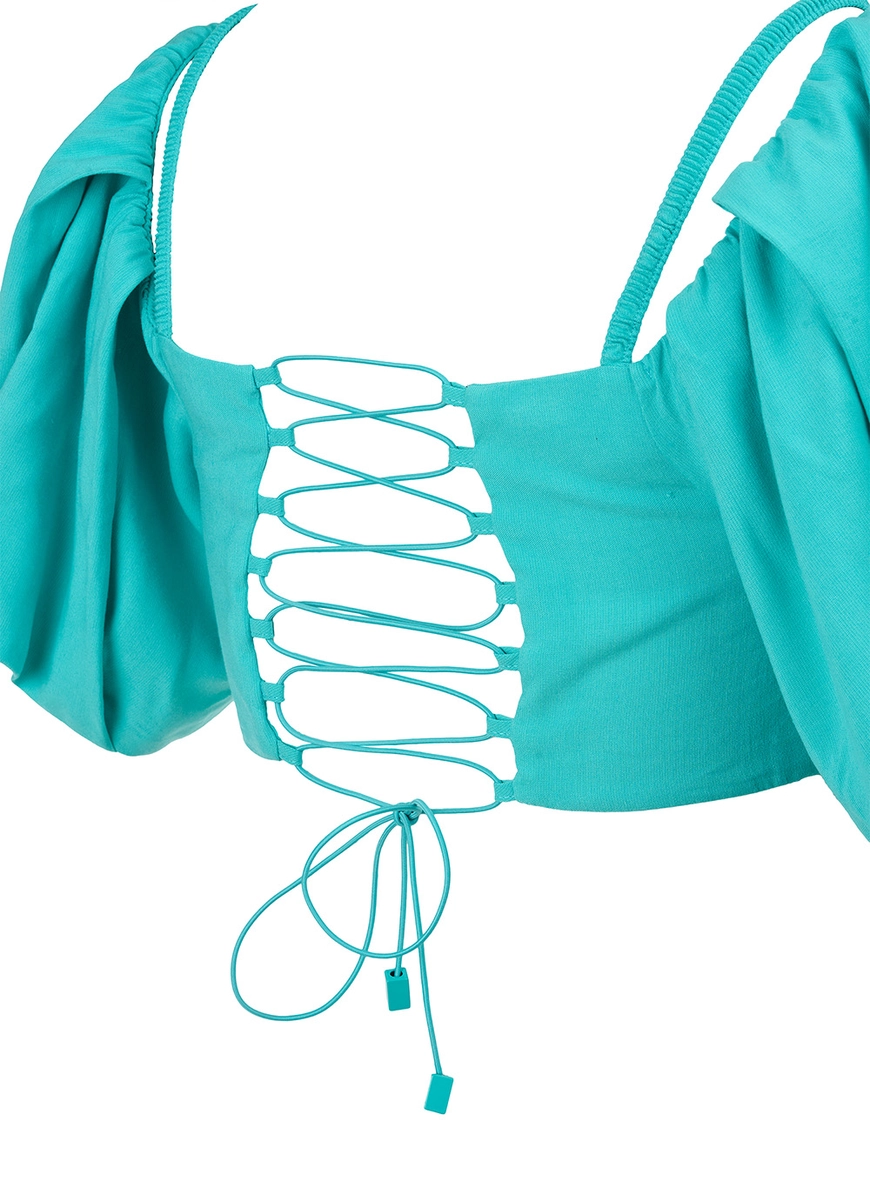 Blusa Cropped Franzida Com Amarração Verde 3