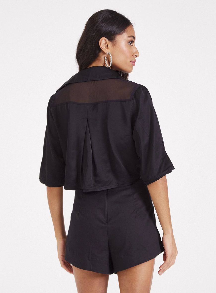 Blusa Cropped Com Transparência Preto 2