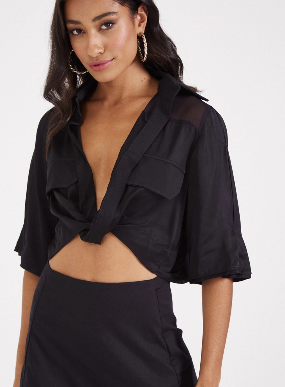 Blusa Cropped Com Transparência Preto 1