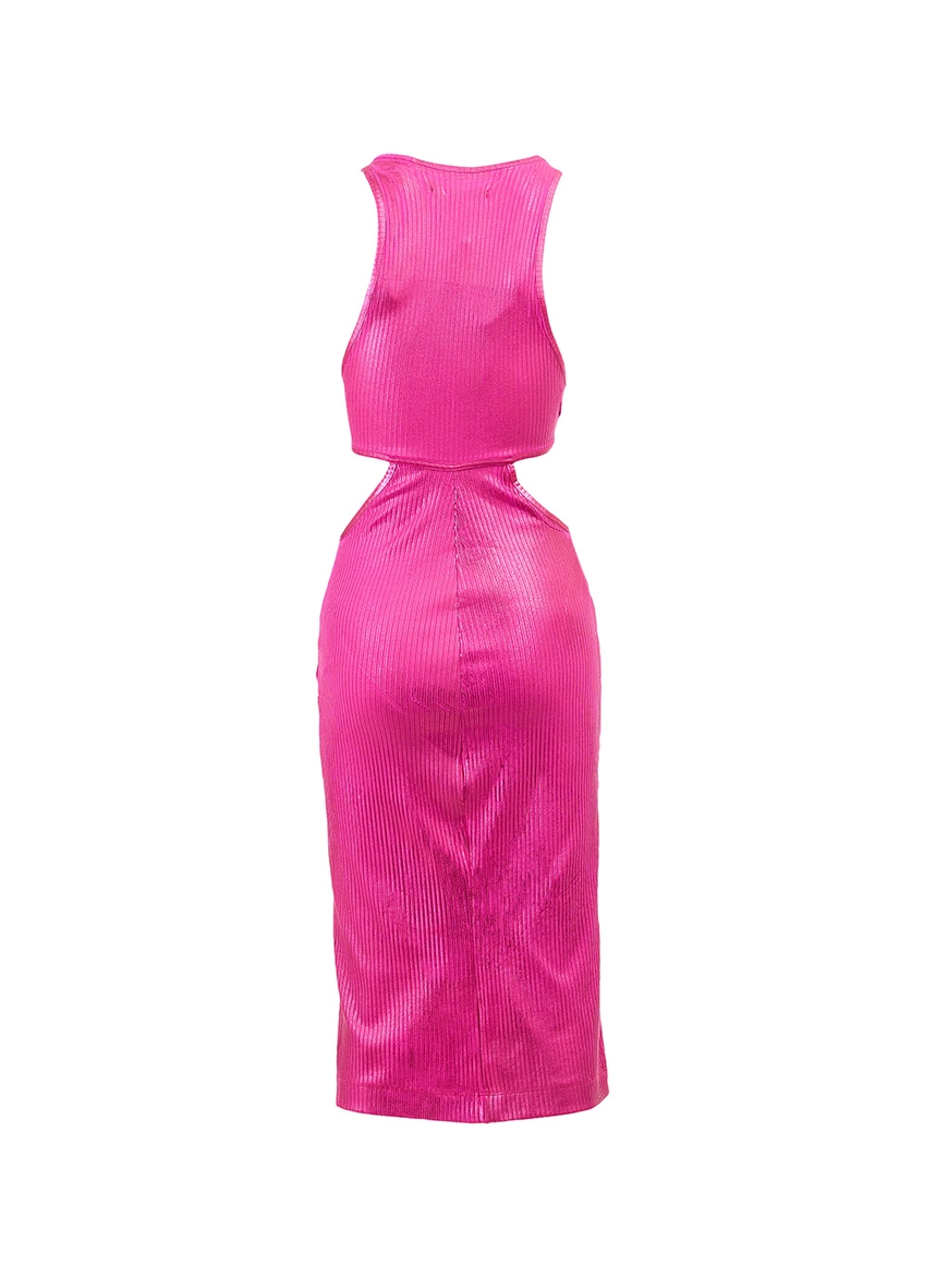 Vestido Slim Canelado Com Torção Rosa 2