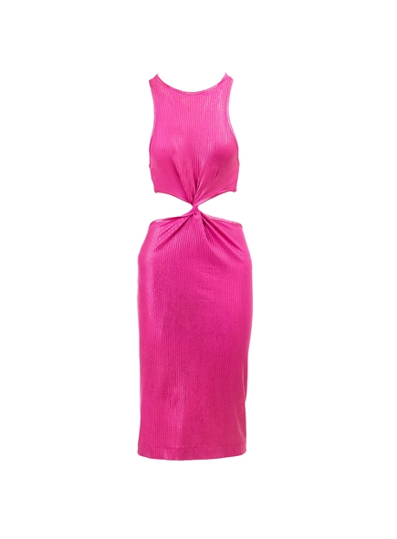 Vestido Slim Canelado Com Torção
