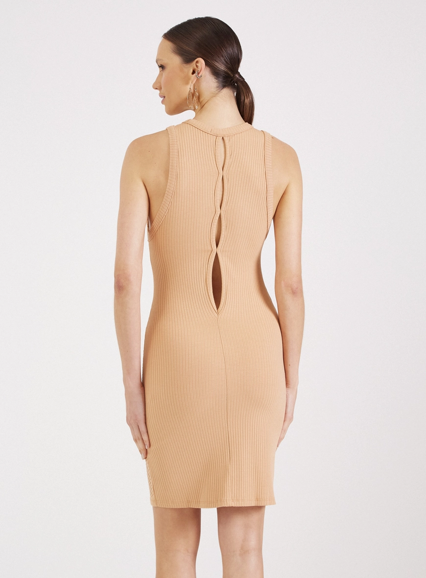 Vestido Canelado Com Aplicação Bege 2