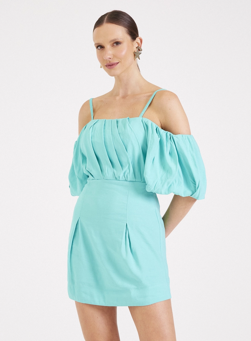 Vestido Linho Com Decote Balonê Verde 4