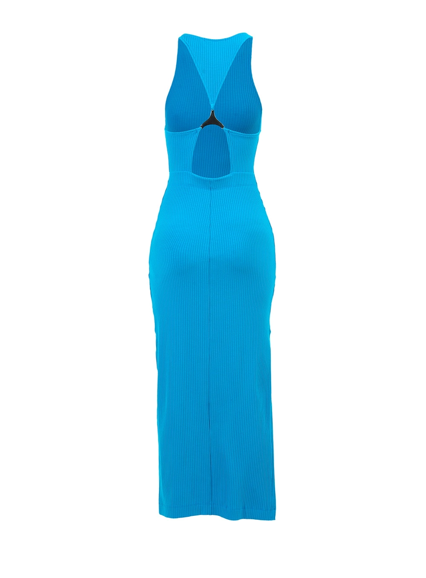 Vestido Midi Recortes Canelado Azul 2