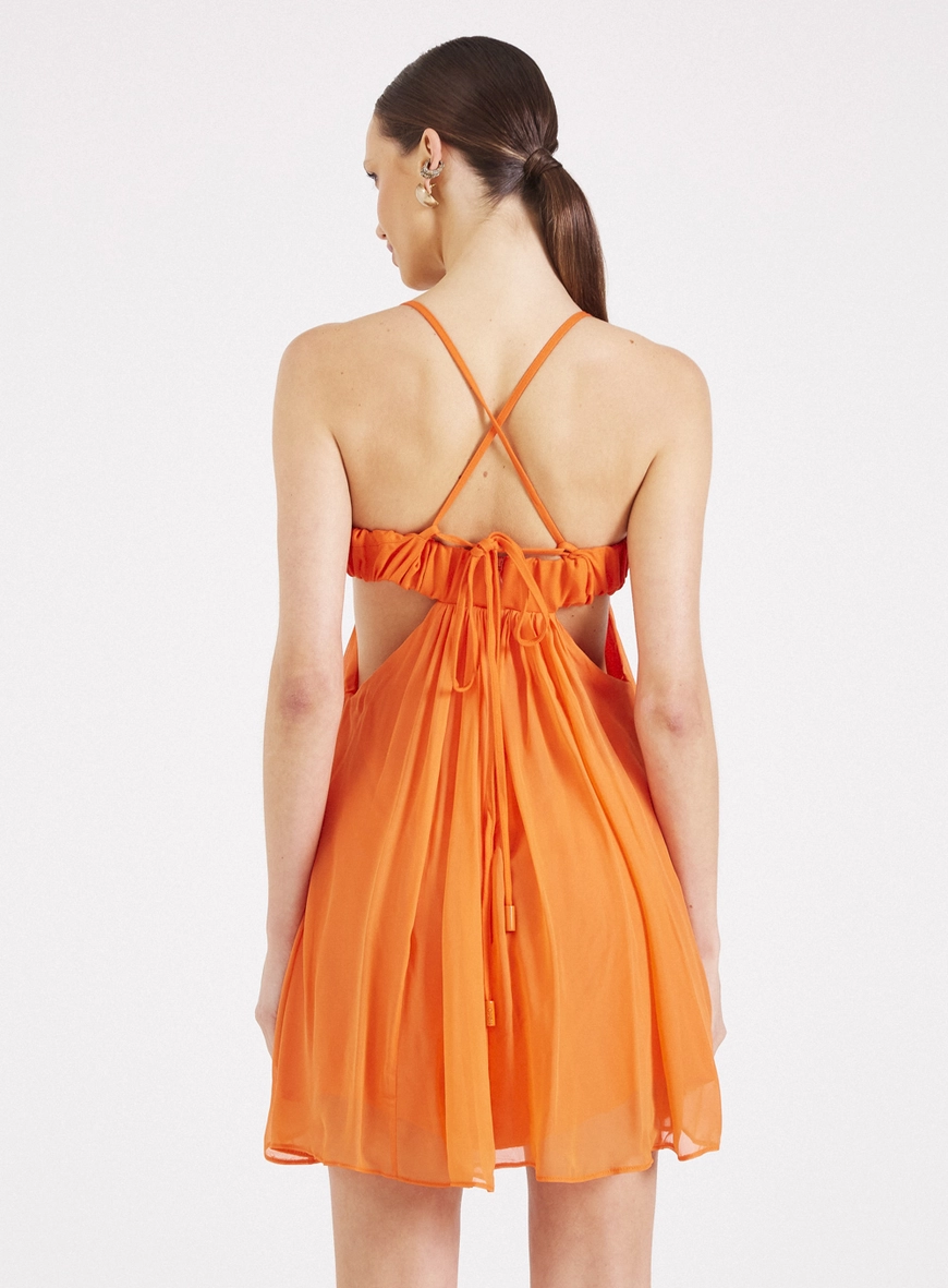Vestido Fluído Em Tule Com Amarração Laranja 2