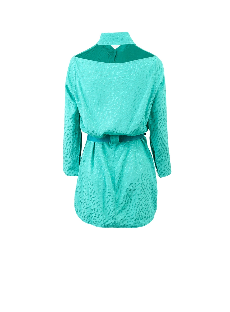 Vestido Seda Jacquard Com Cinto Verde 2