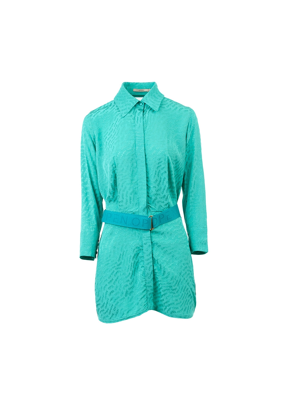 Vestido Seda Jacquard Com Cinto Verde 1