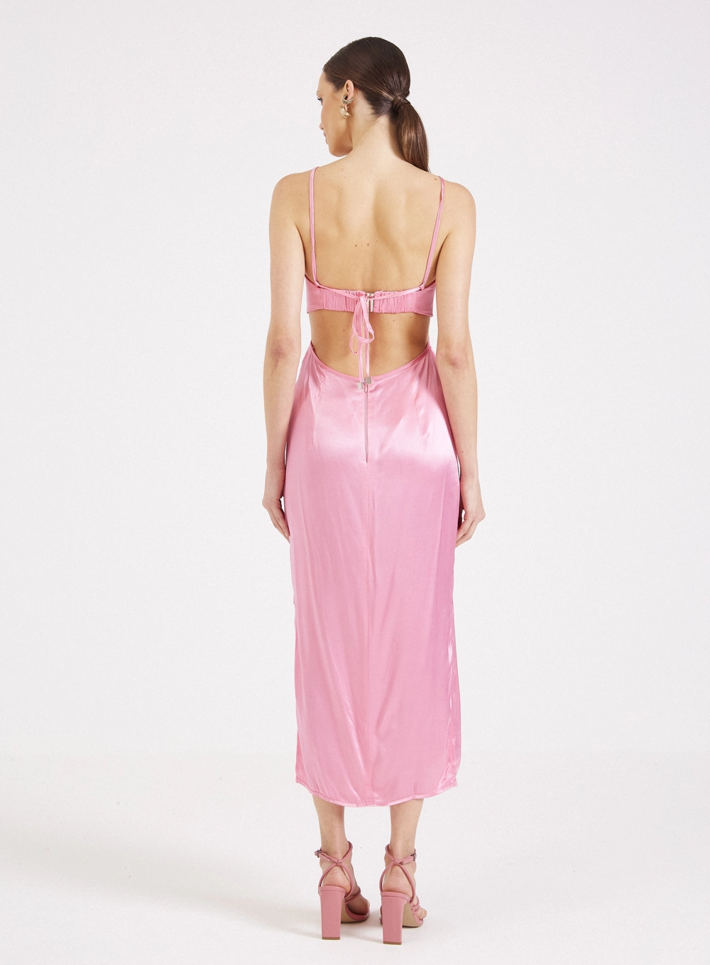 Vestido Midi Recortes Com Fenda Rosa 2