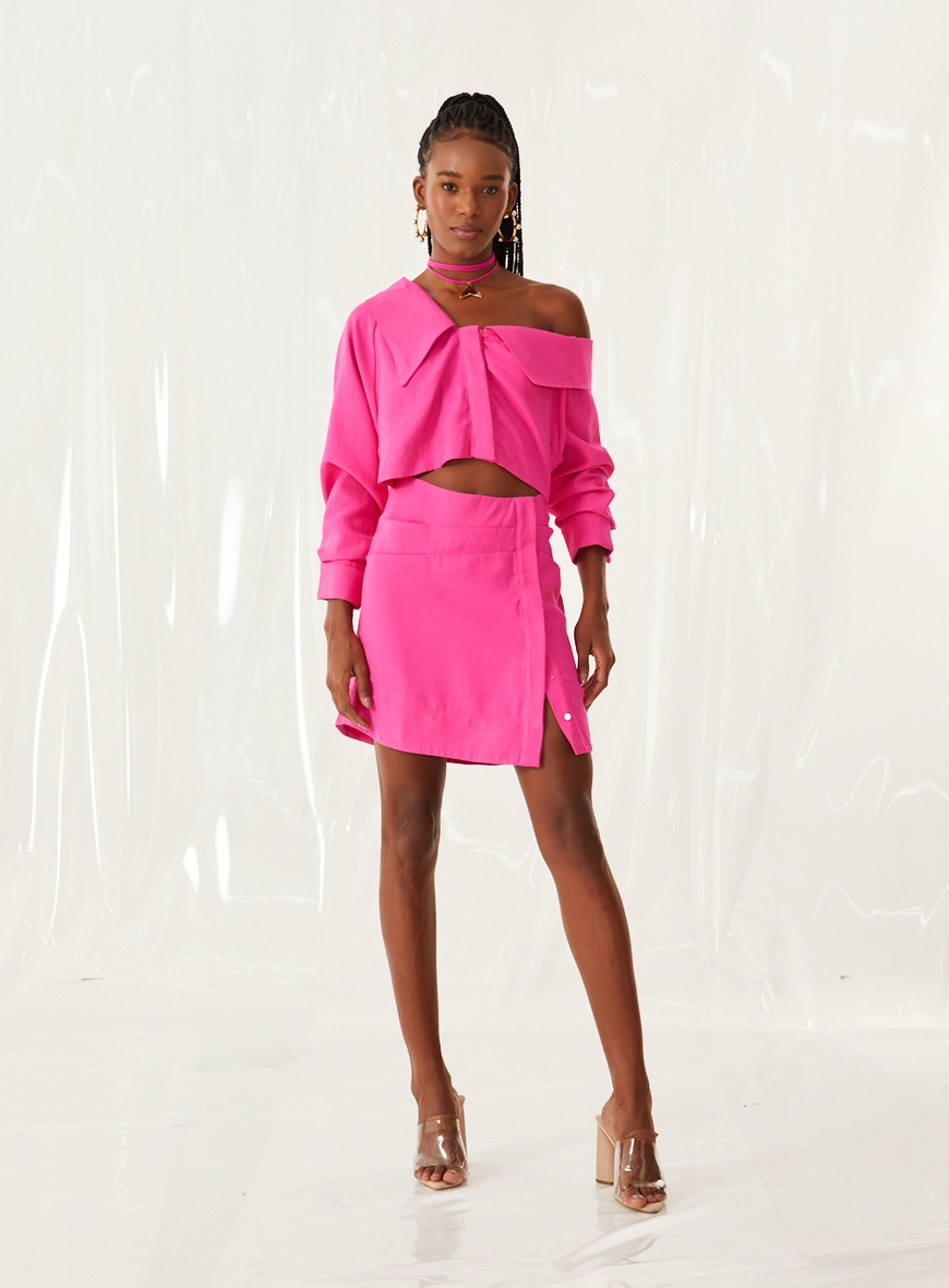 Vestido Alfaiataria Assimétrico Rosa 1