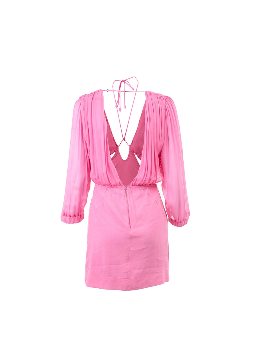 Vestido Decote Profundo Com Amarração Tule Rosa 2