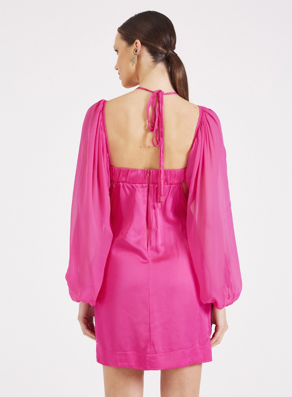 Vestido Slim Com Amarração E Detalhe Tule Rosa 2