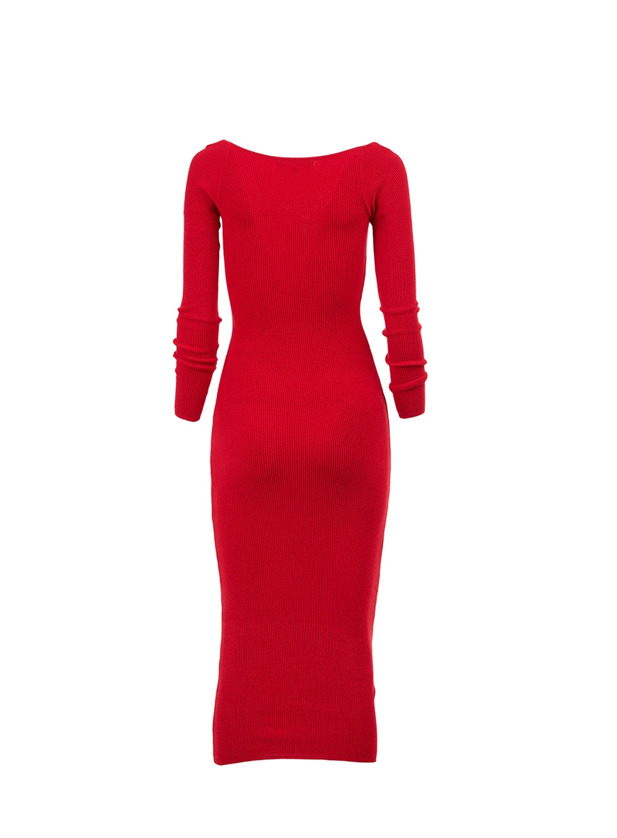 Vestido Midi Slim Em Tricô Vermelho  2