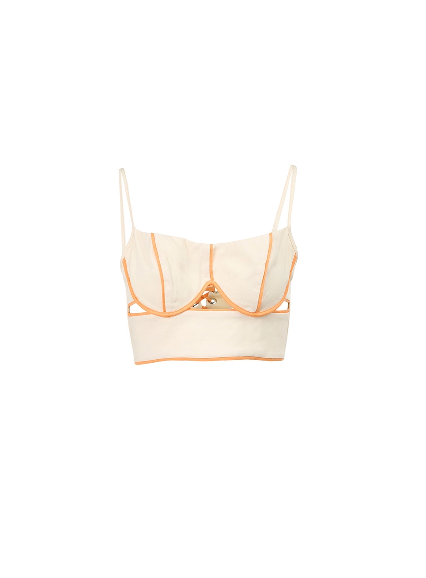 Top Corset Estruturado Com Recortes Bege 1