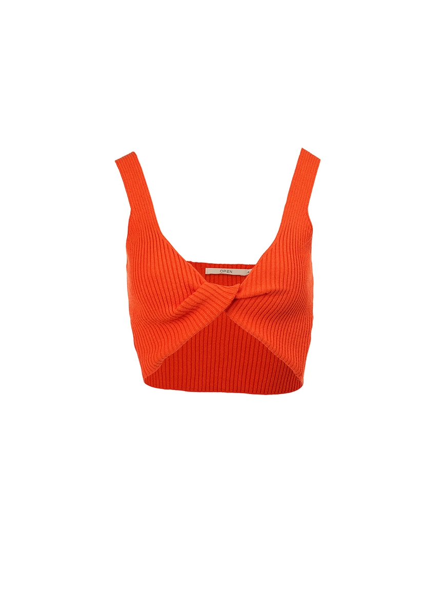 Top Tricô Com Detalhe Em Torção Laranja 1