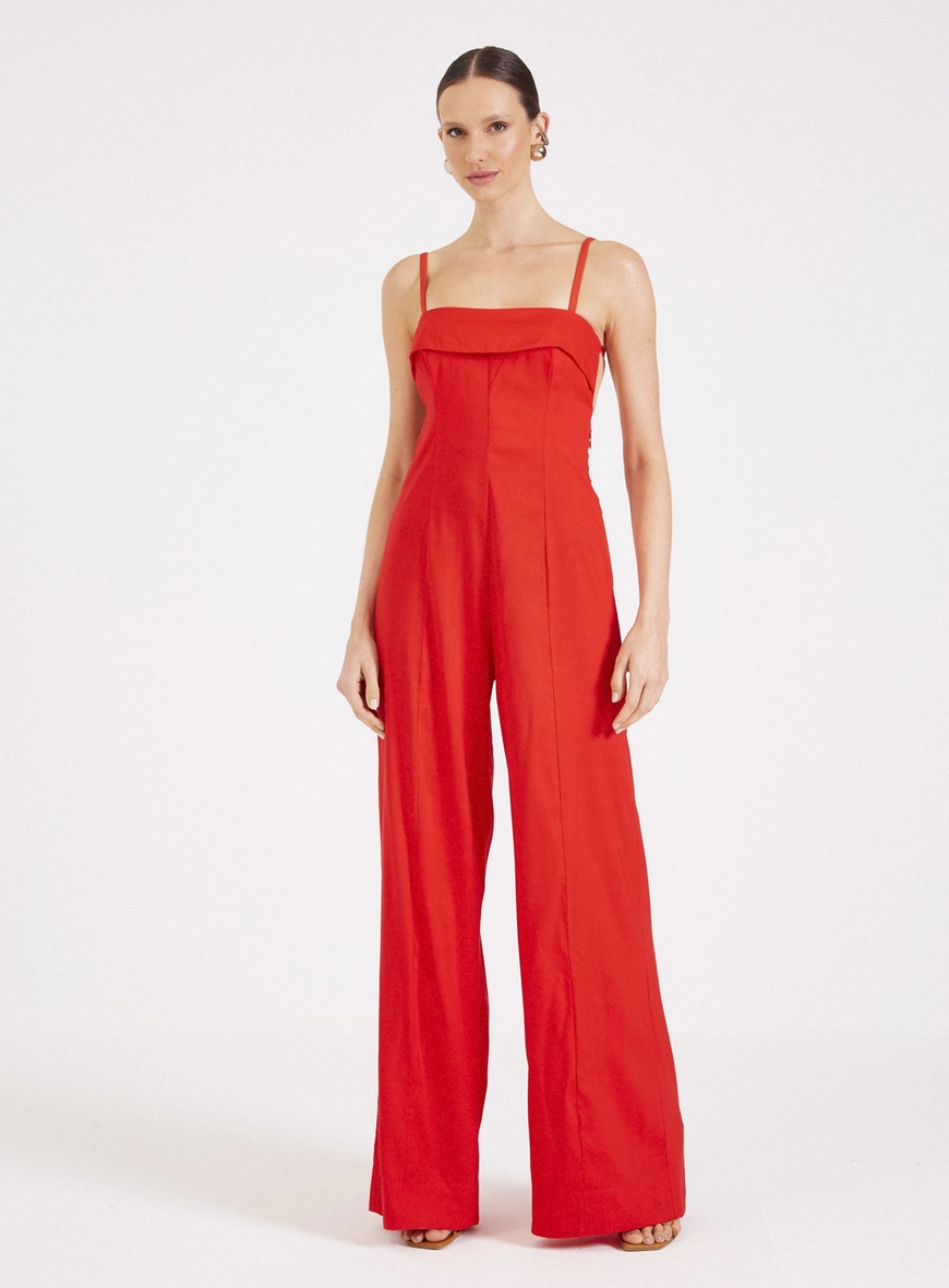 Macacão Linho Pantalona Vermelho 1