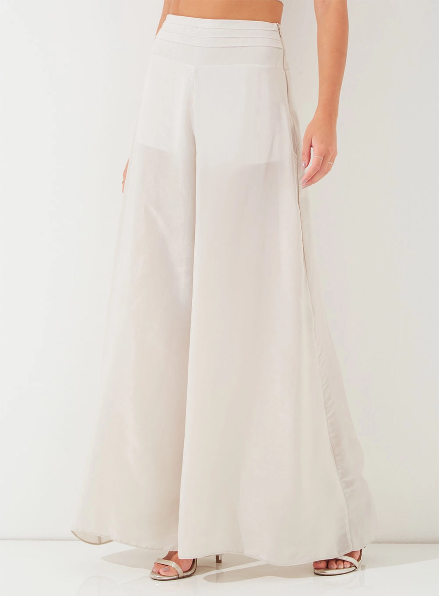 Calça Pantalona Detalhe Dobra Cinza 1