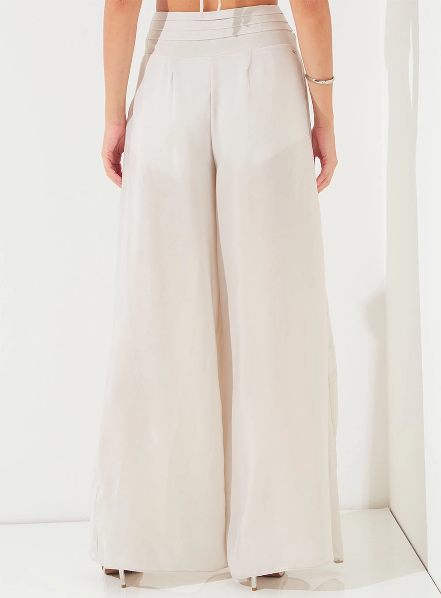 Calça Pantalona Detalhe Dobra Cinza 2