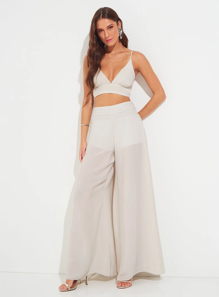 Calça Pantalona Detalhe Dobra Cinza 4