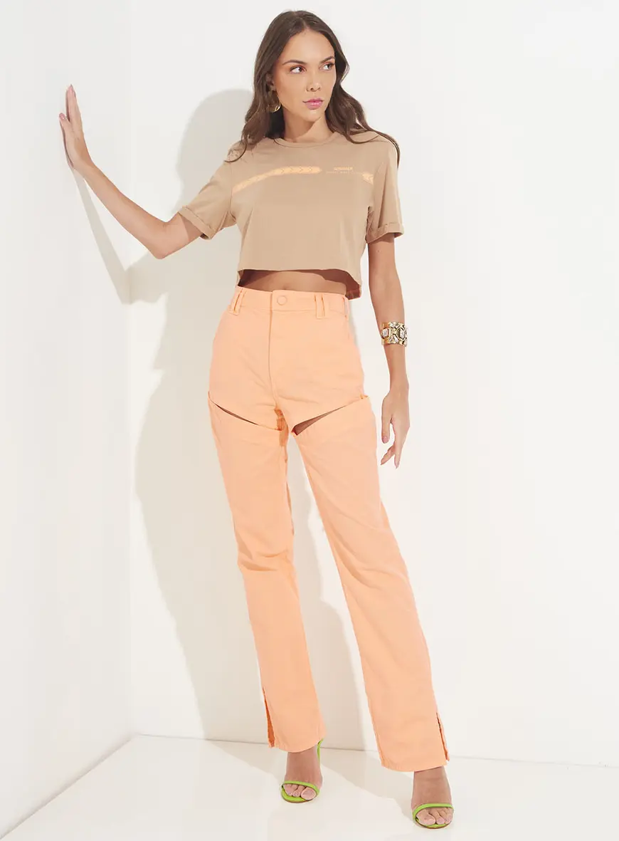 Camiseta Cropped Sunset Vibe Bege Rutito 4