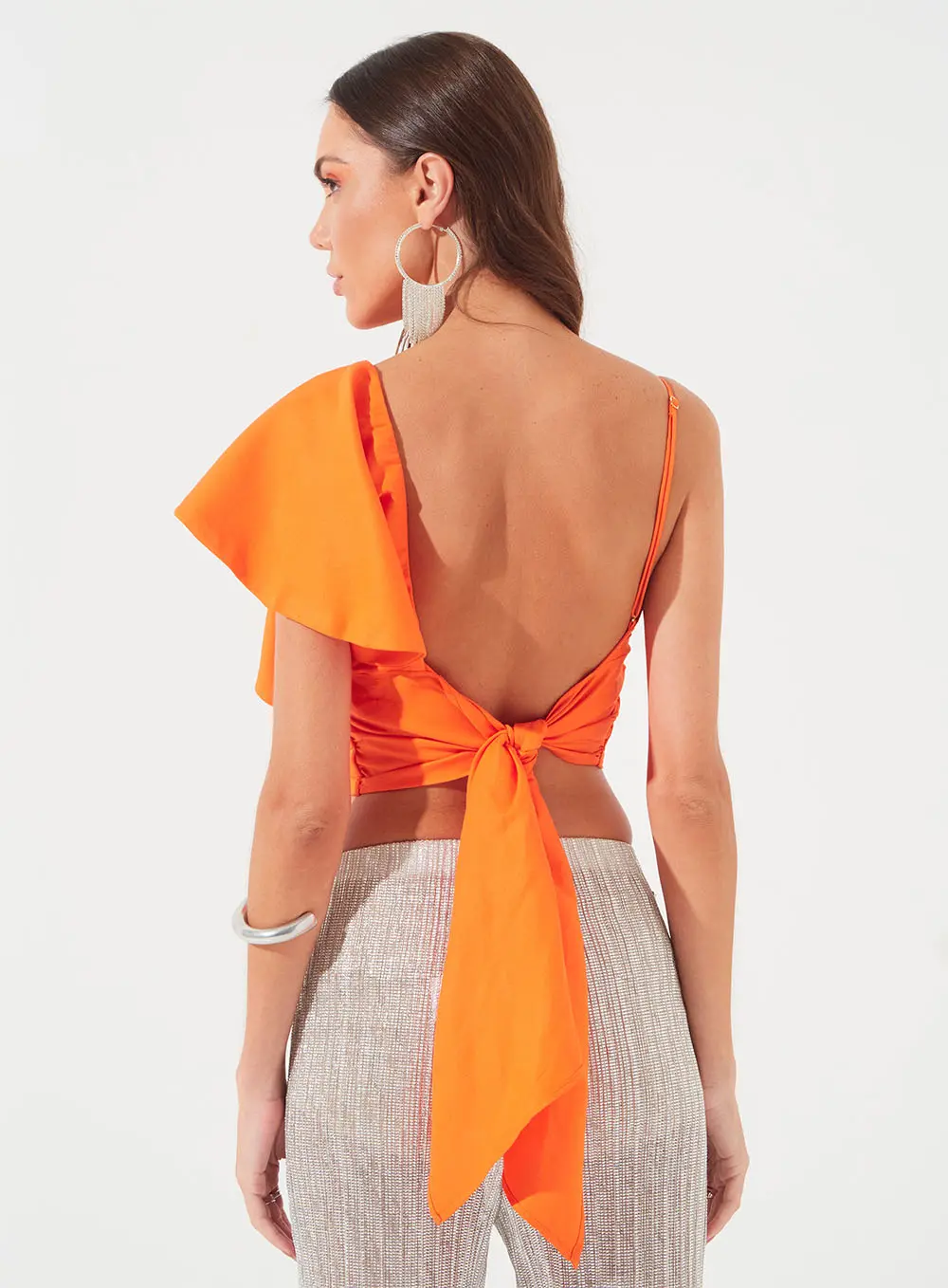 Blusa Cropped Assimétrica Babado Laranja 2