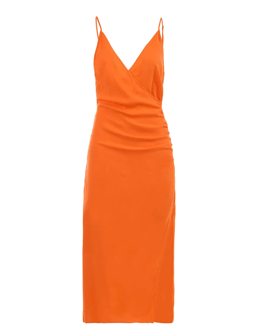 Vestido Midi Detalhe Transpassado Laranja Caprese 1