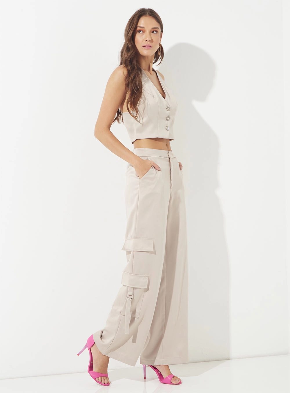 Calça Alfaiataria Wide Leg Bege 4