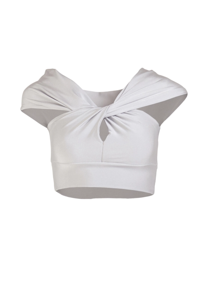 Blusa Cropped Transpassada Cinza Cinza