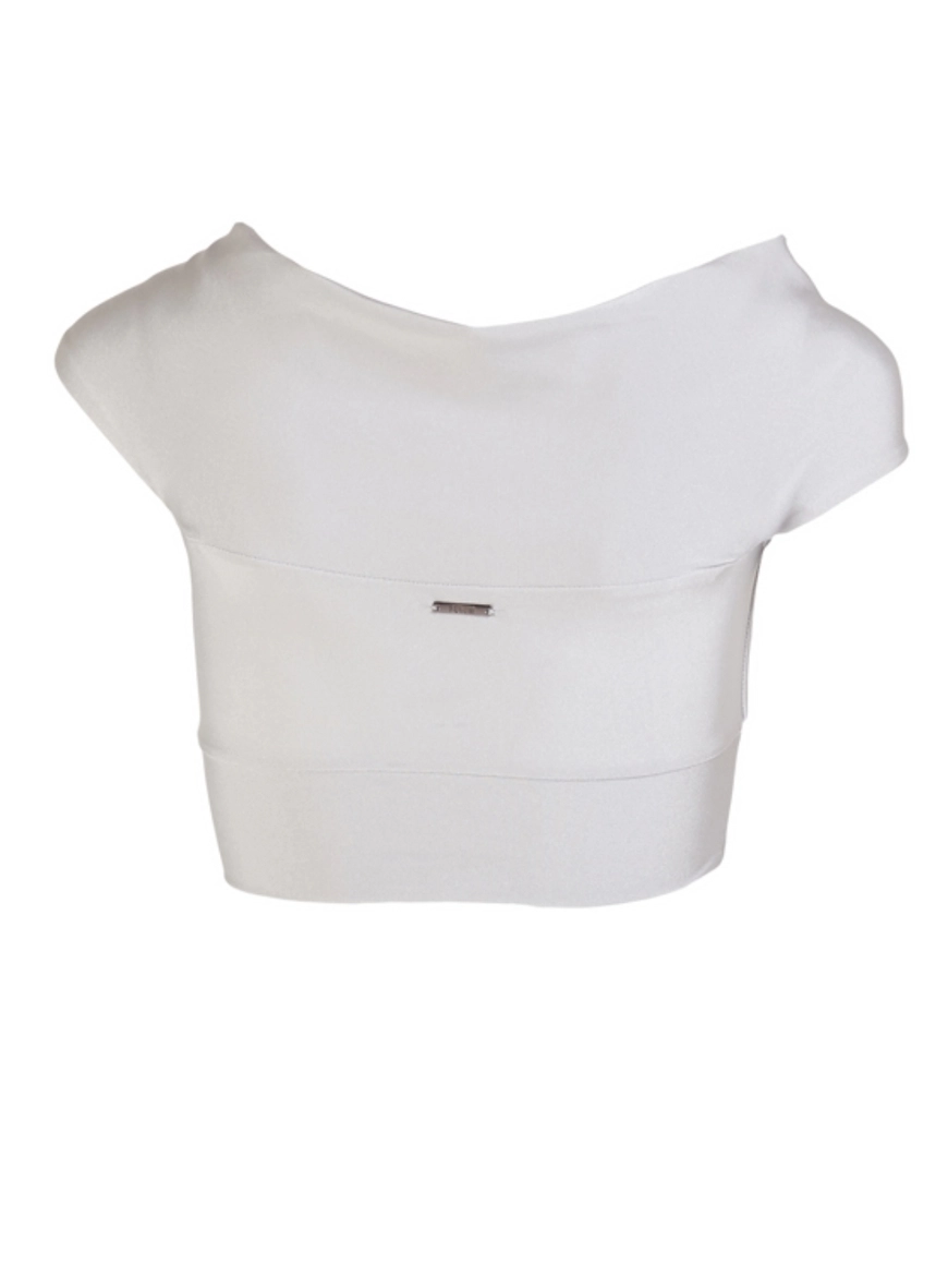 Blusa Cropped Transpassada Cinza Cinza