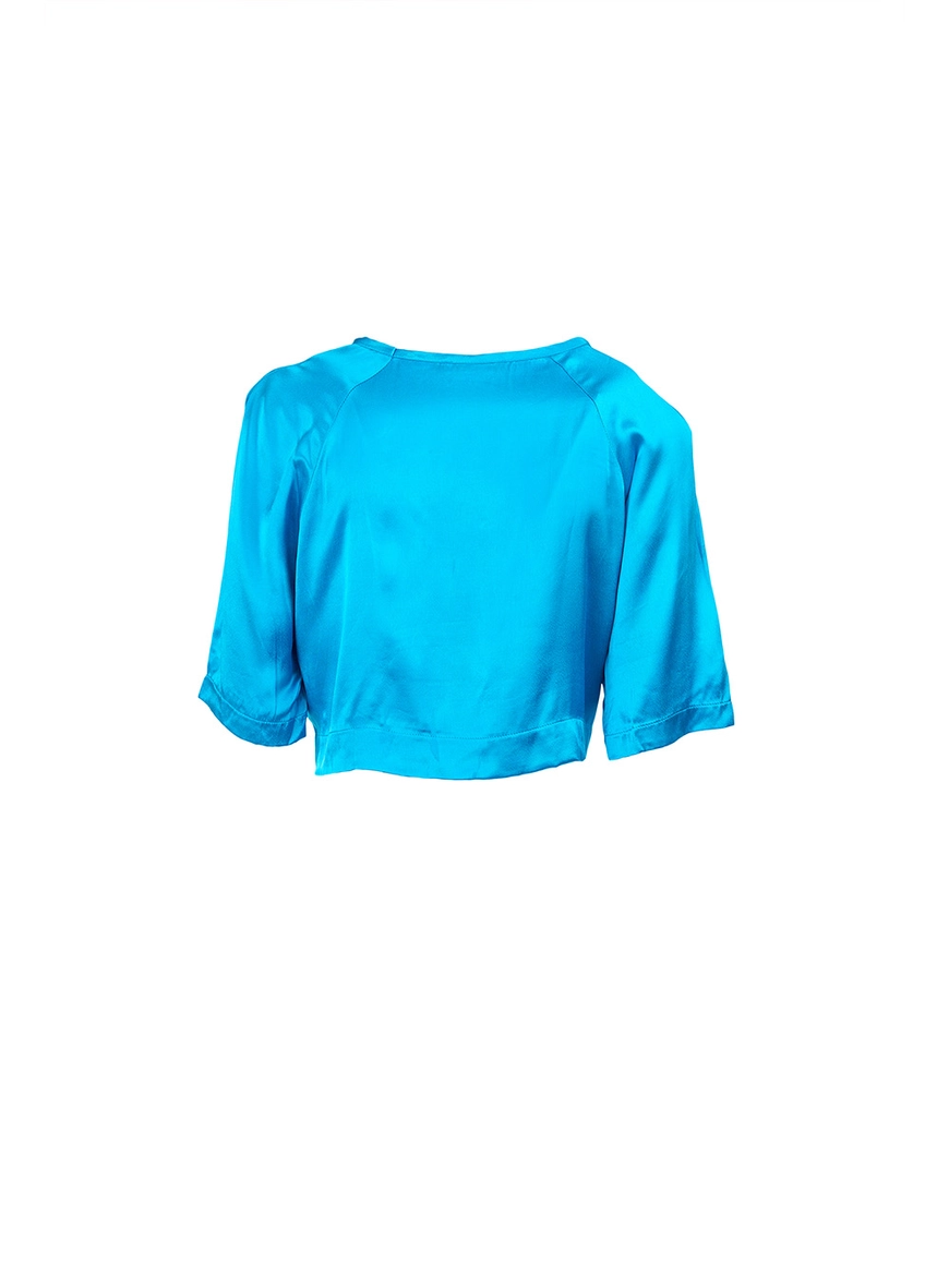 Blusa Cropped Acetinada Azul 2