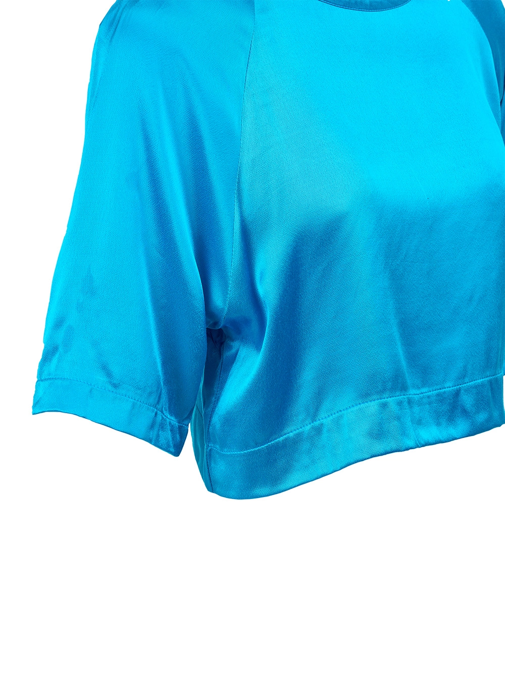 Blusa Cropped Acetinada Azul 3