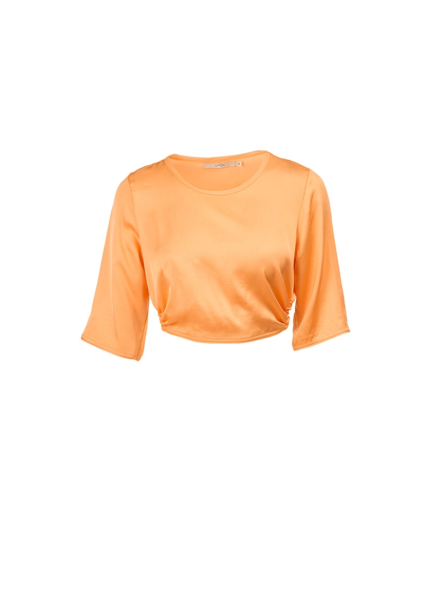 Blusa Cropped Acetinada Com Amarração Laranja 1
