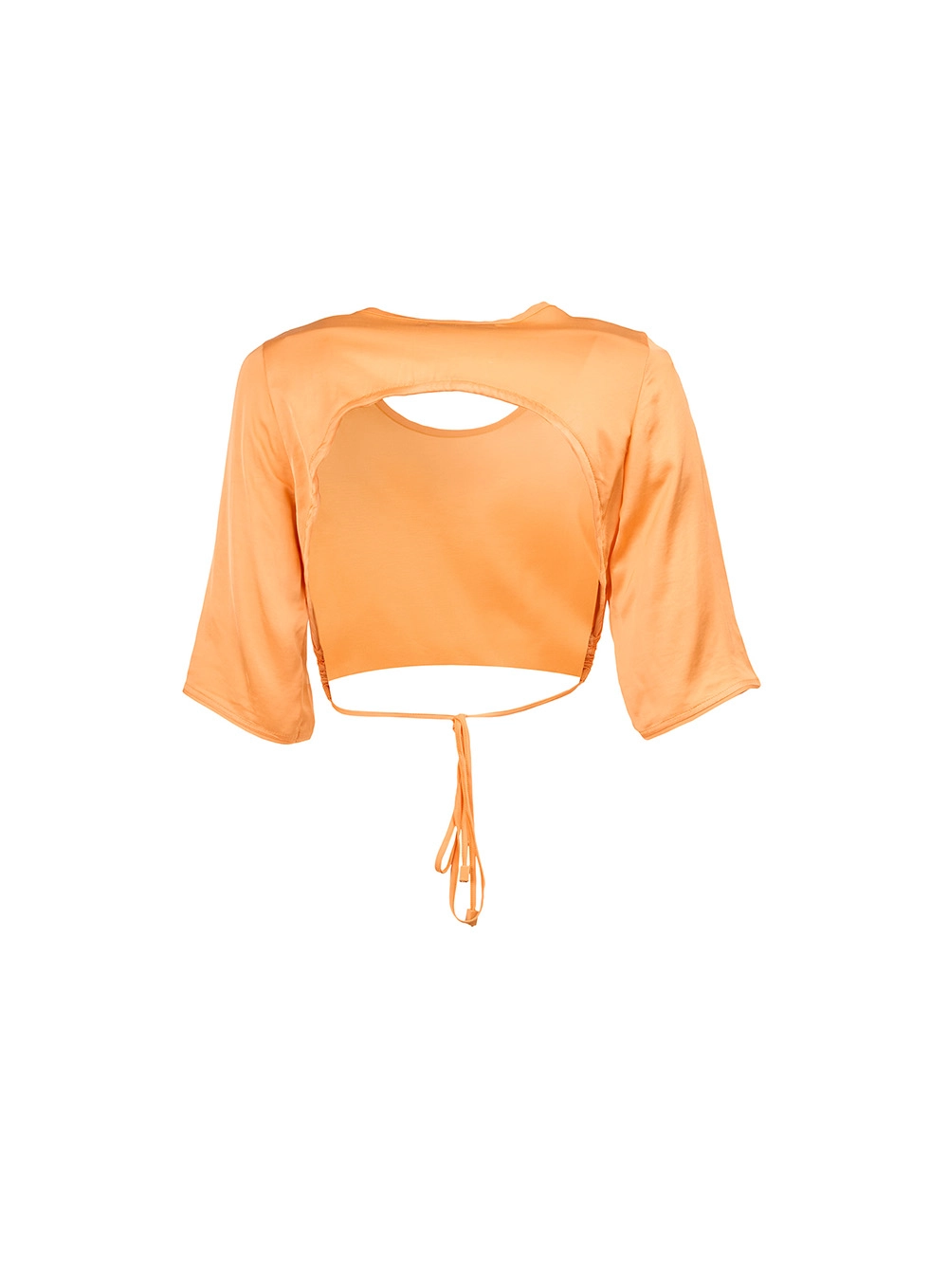 Blusa Cropped Acetinada Com Amarração Laranja 2