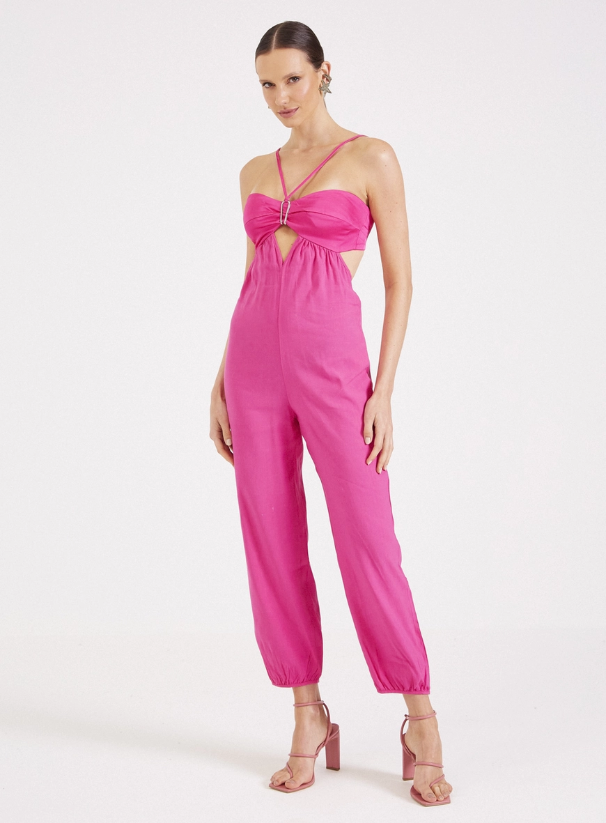 Macacão Jogger Com Amarração Rosa 1