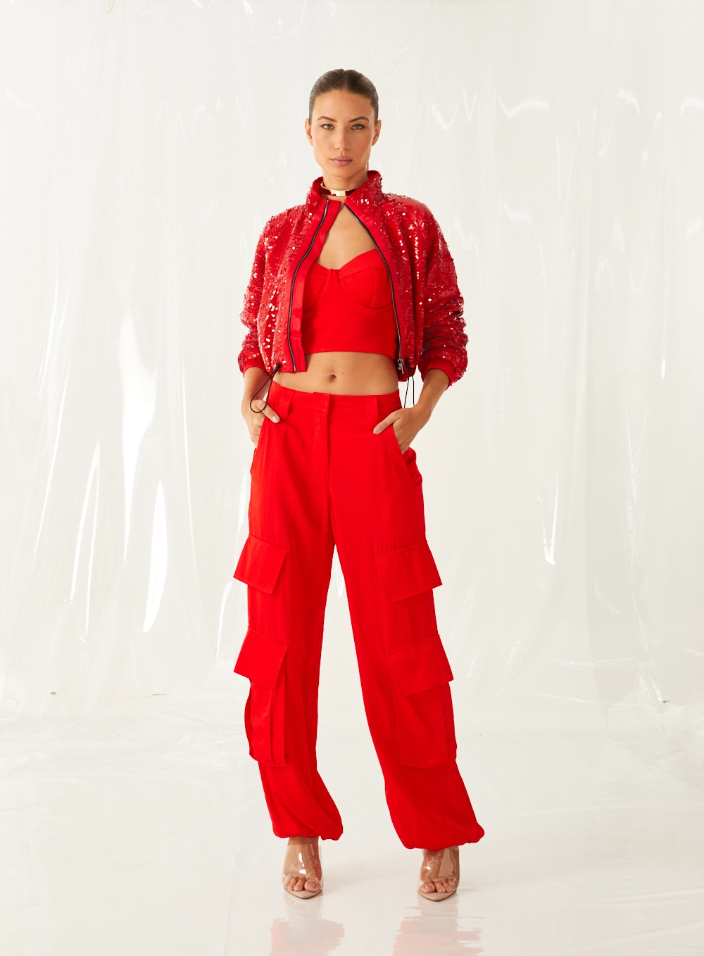 Calça Reta Cargo Vermelho 1