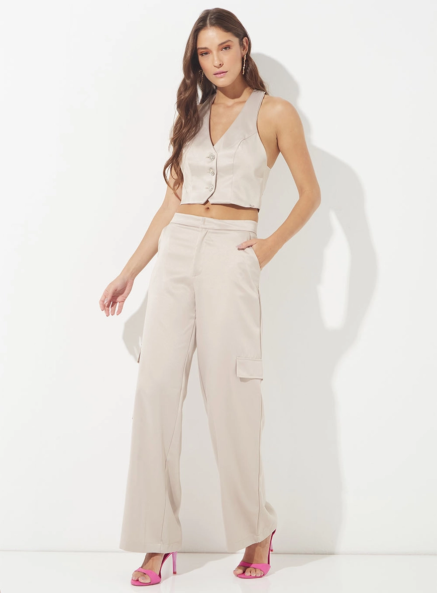 Blusa Colete Cropped Alfaiataria Bege 4