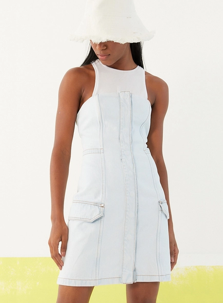 Vestido Slim Jeans Com Lapelas