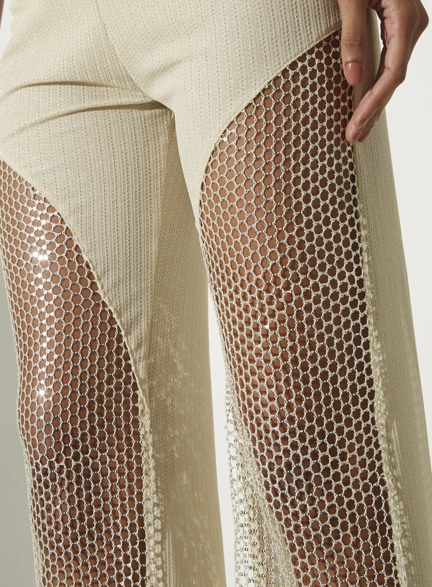 Calça Detalhe Paetê Bege 3