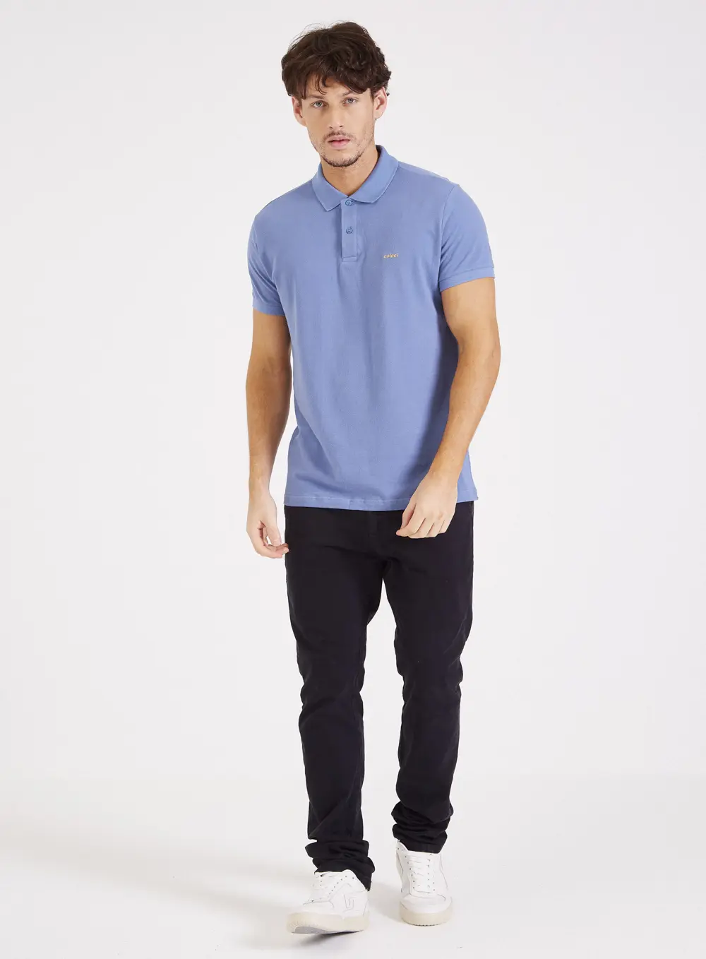 Camisa Polo Bordado Clássico Azul Windy Blue